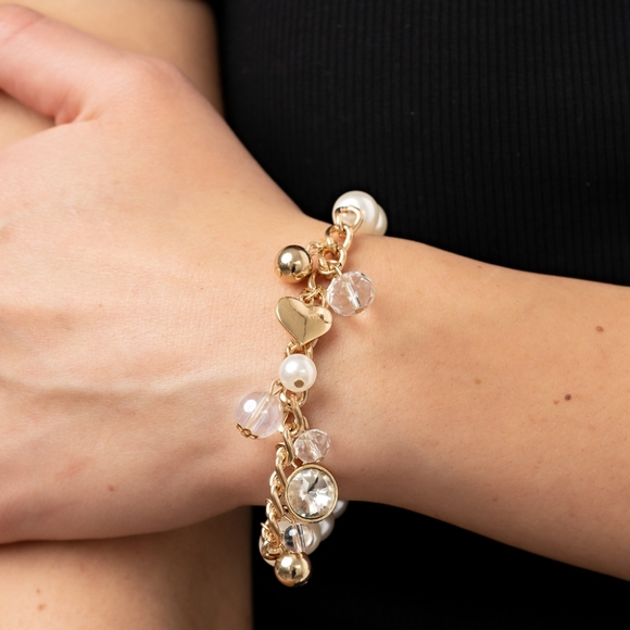 Bracelet Adorningly Admirable half Stretchy Gold & Pearls & Charms - Picture 2 of 2